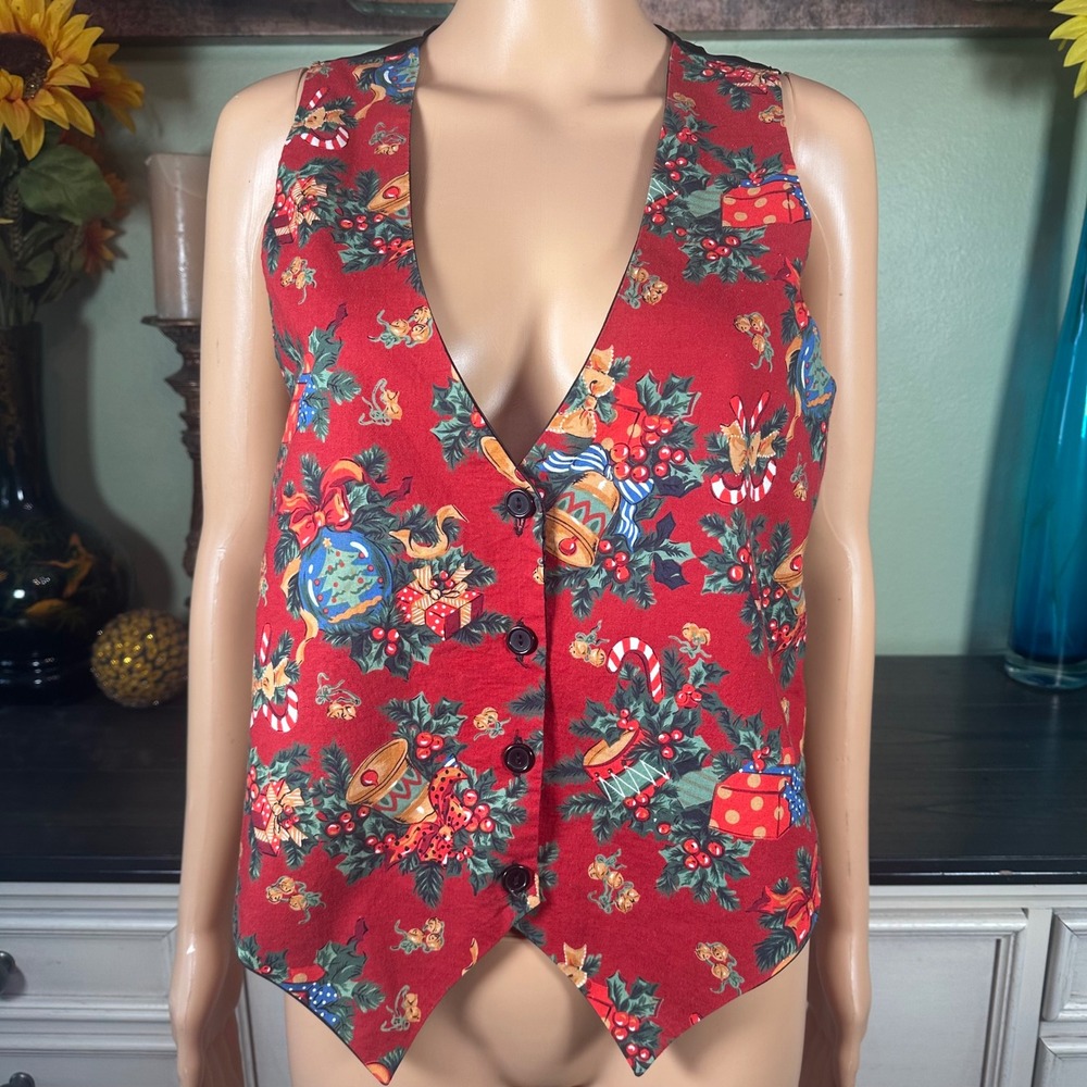 Nutcracker Christmas Vest Red Holiday Novelty Print Grandmacore Festive Retro